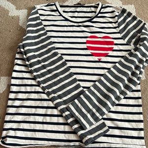 J.Crew Long Sleeve Stripe Breton Heart T shirt
